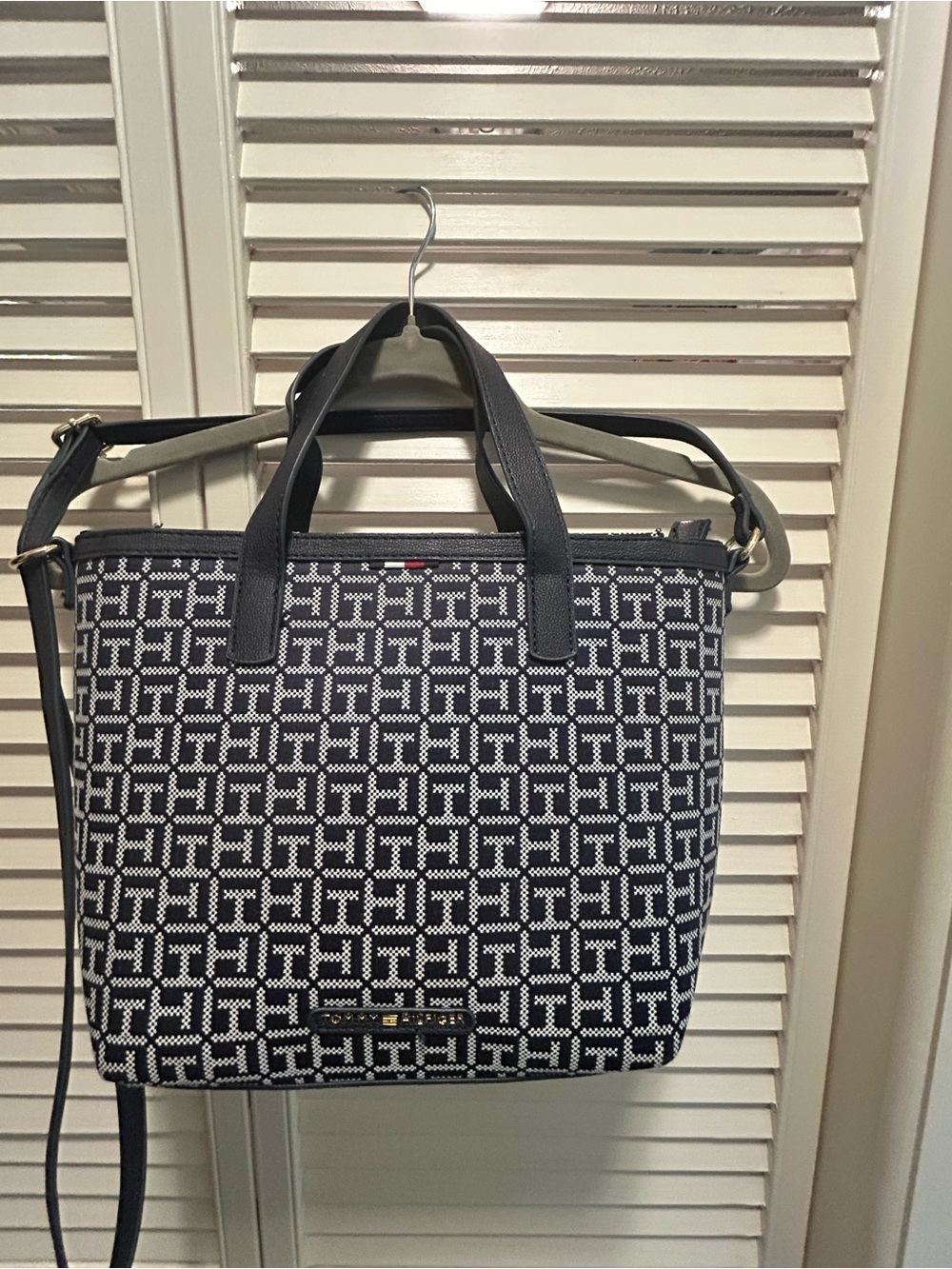Tommy Hilfiger Navy and White Monogram Tote with Shoulder Strap
